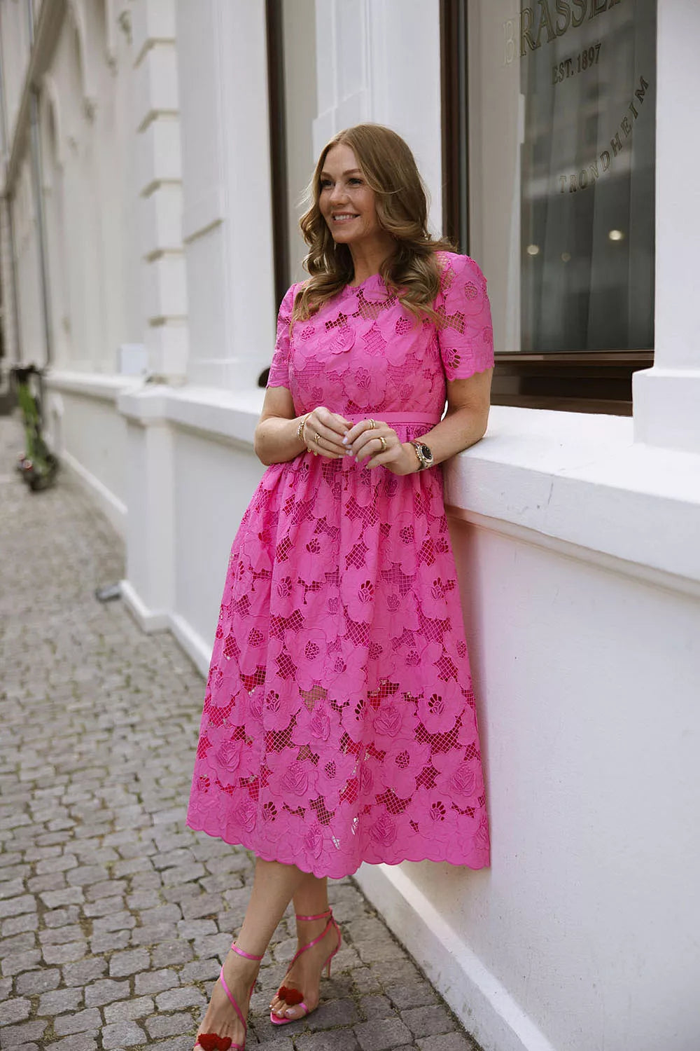 SP Pink Cotton Lace Midi Dress