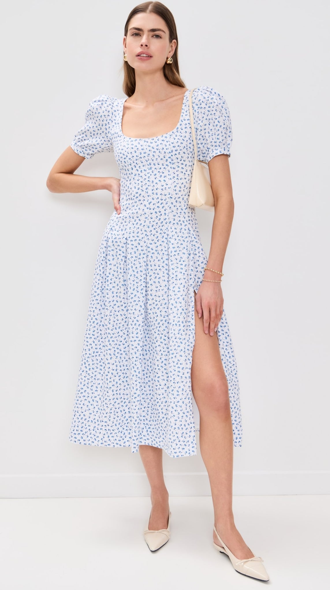 Ref Coucou Puff Sleeve Linen Midi Dress