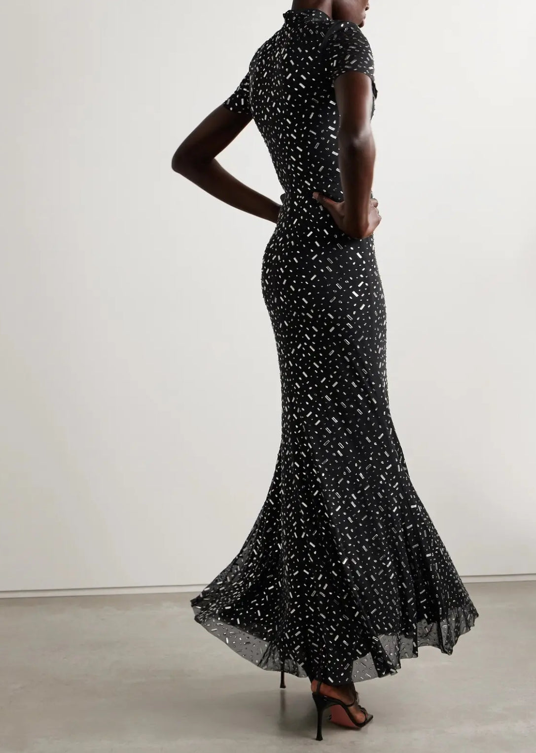 SP Black Square Rhinestone Mesh Maxi Dress