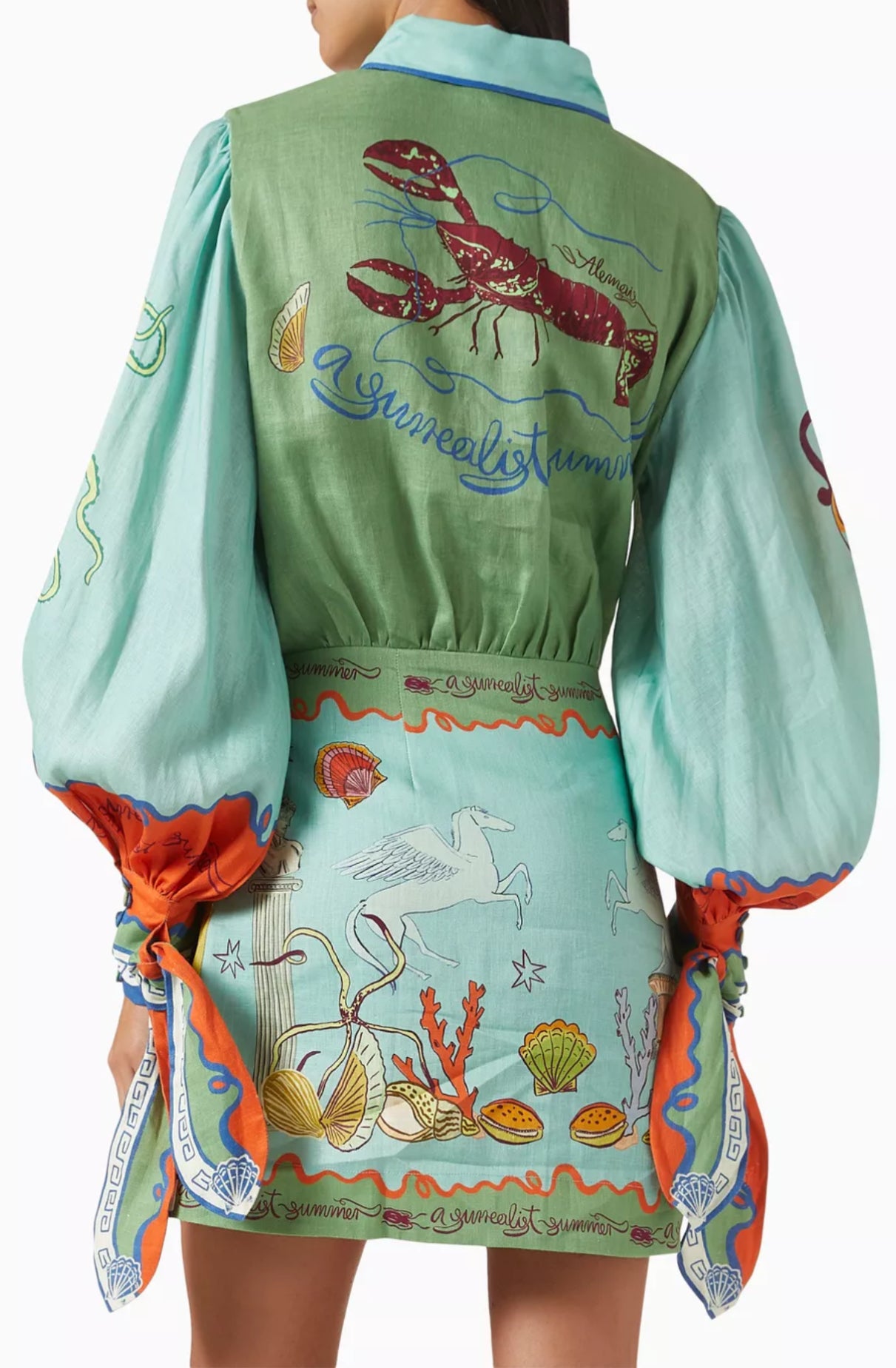 ALM Surrealist Summer Linen Shirtdress Mini Dress