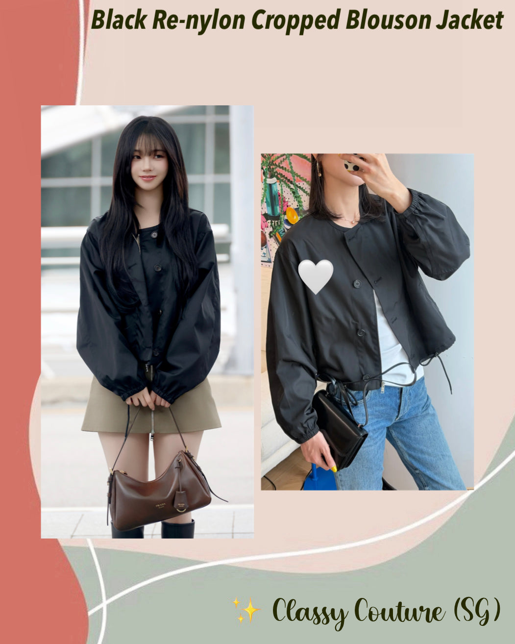 Black Re-nylon Cropped Blouson Jacket