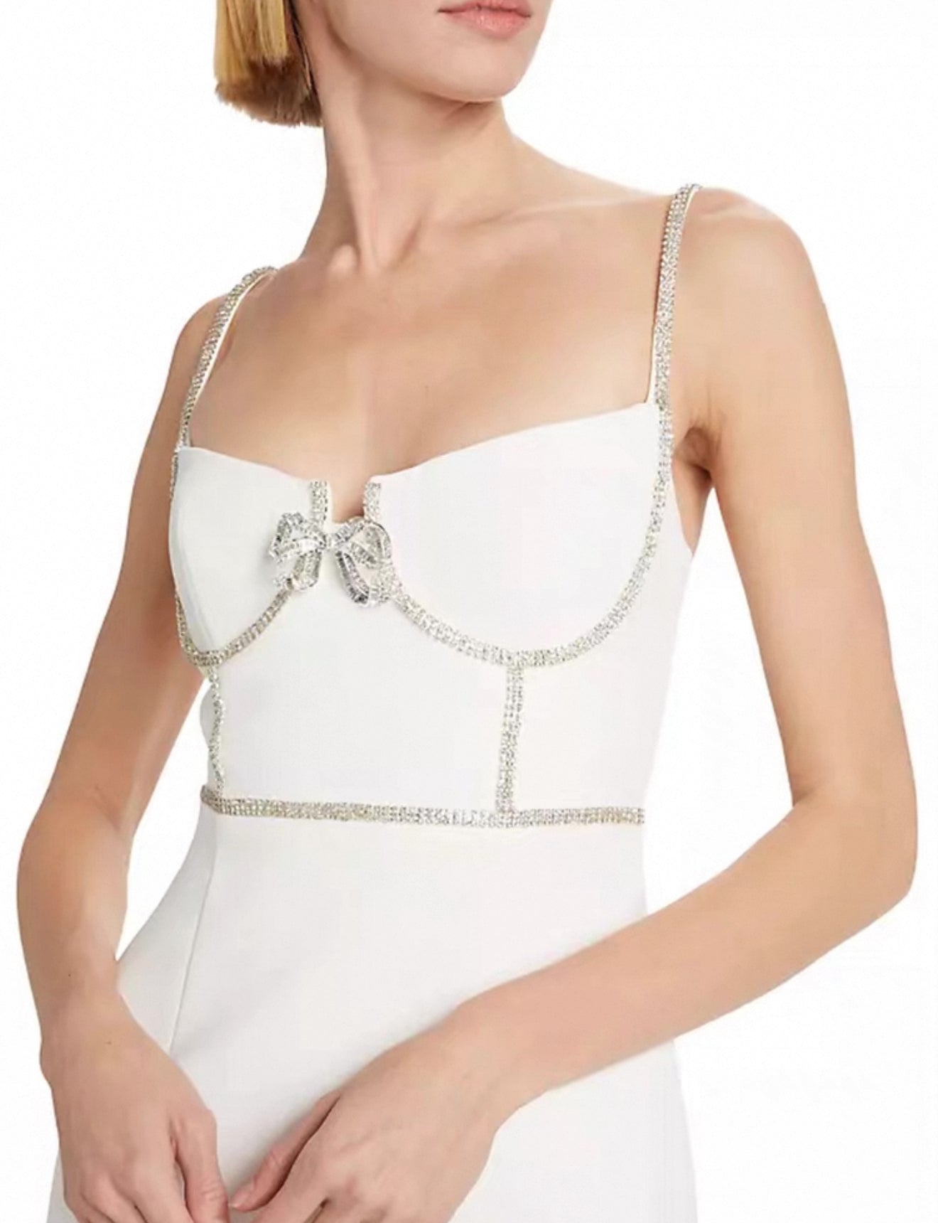 SP White Bonded Crepe Midi Dress