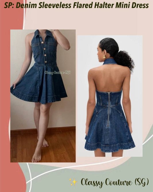 SP Denim Halter Sleeveless Flared Mini Dress Jisoo