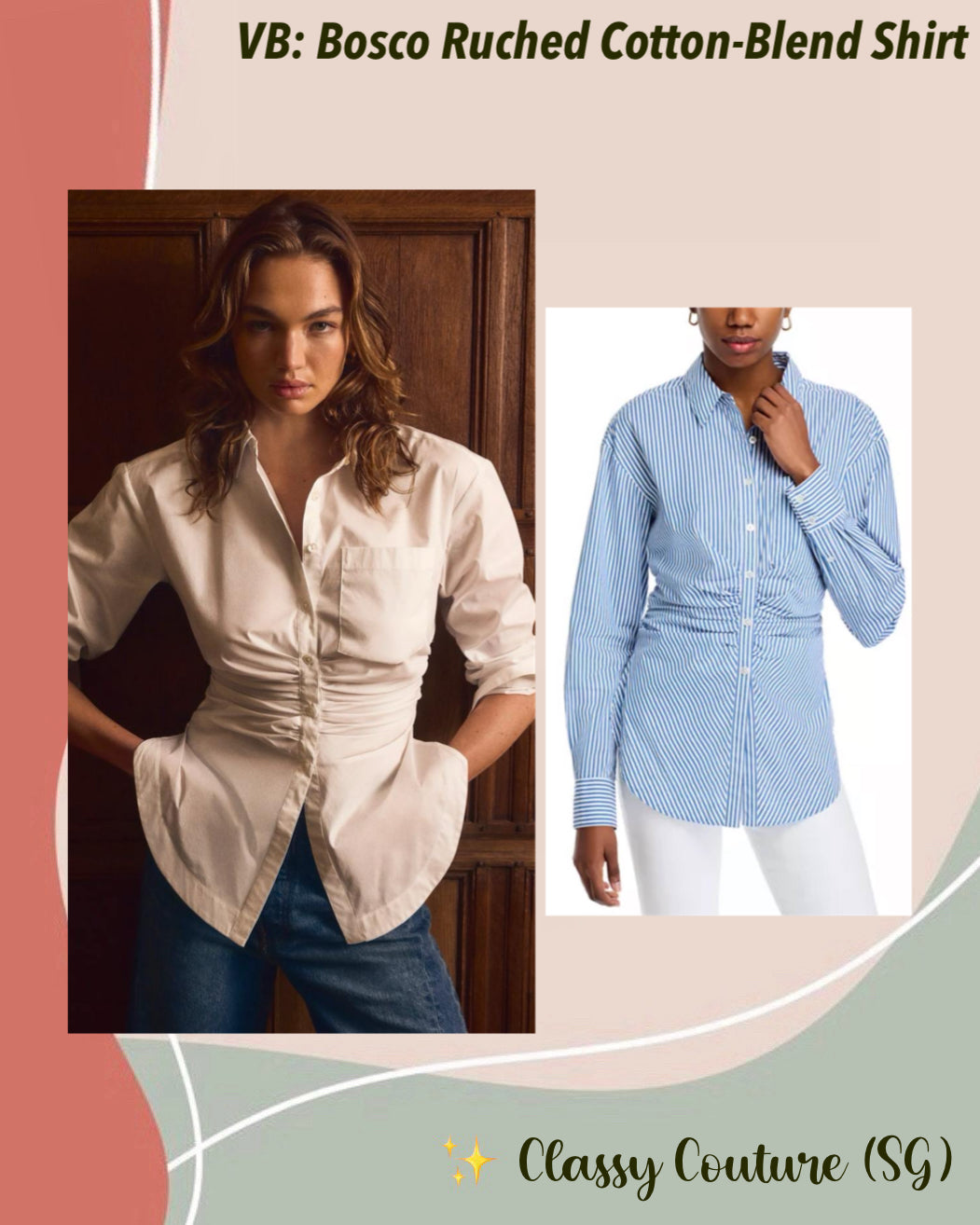 VB Bosco Ruched Cotton Blend Shirt Top