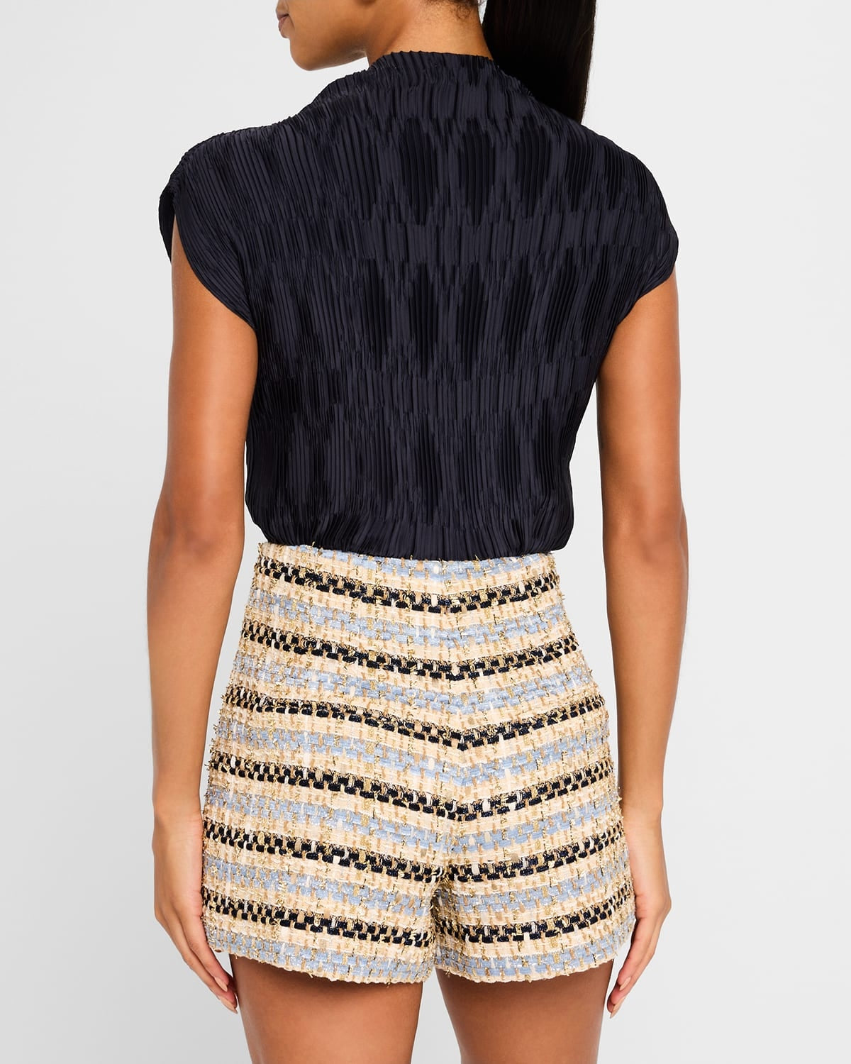 VB Sumira Cotton Blend Jacket | Jazmin Shorts | Blue/Ivory Metallic Tweed Set
