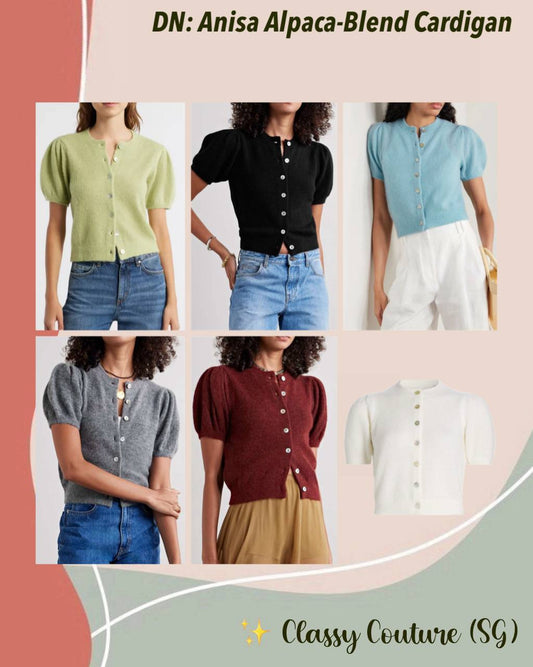 6 Colors! DN Anisa Alpaca-Wool Blend Short-Sleeved Cardigan Top