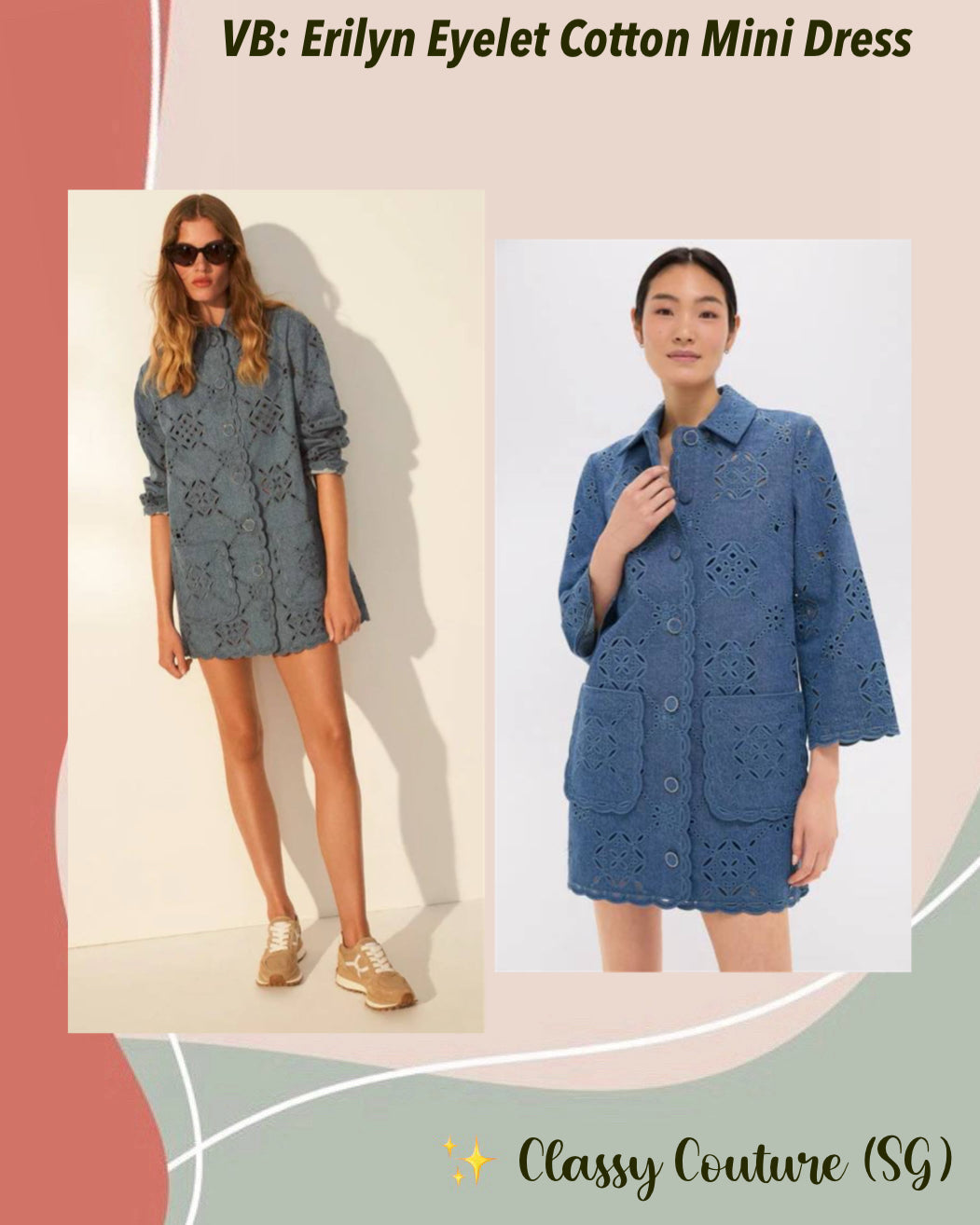 VB Erilyn Eyelet Cotton Mini Dress in Sea Glare Blue