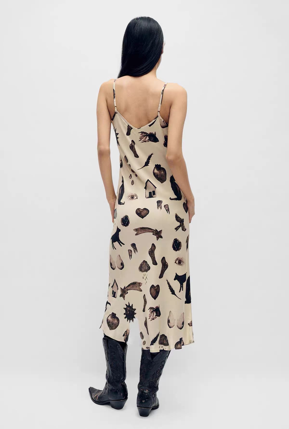 SL 90S Silk Slip Midi Dress in Fields | Apple Green | Miracles Hazelnut