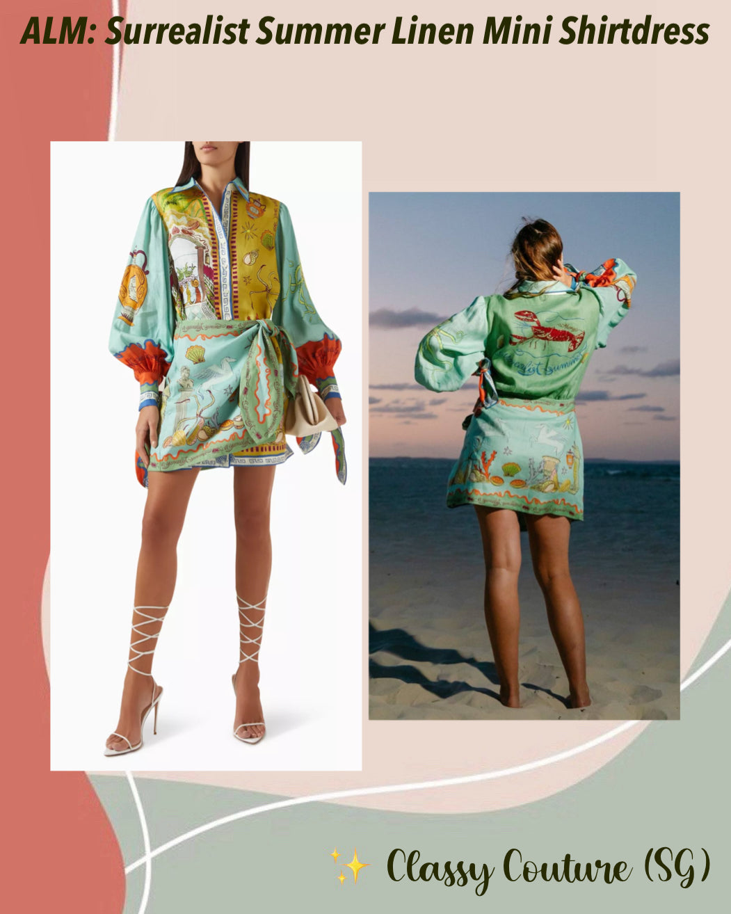 ALM Surrealist Summer Linen Shirtdress Mini Dress
