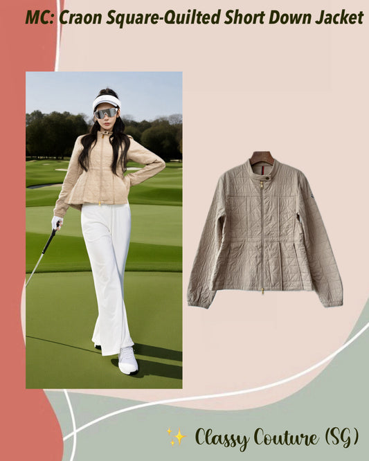 MC Craon Square-Quilted Short Padded Jacket in Peach Pink