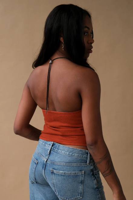 Toggle Cotton Denim Halter Tank Top