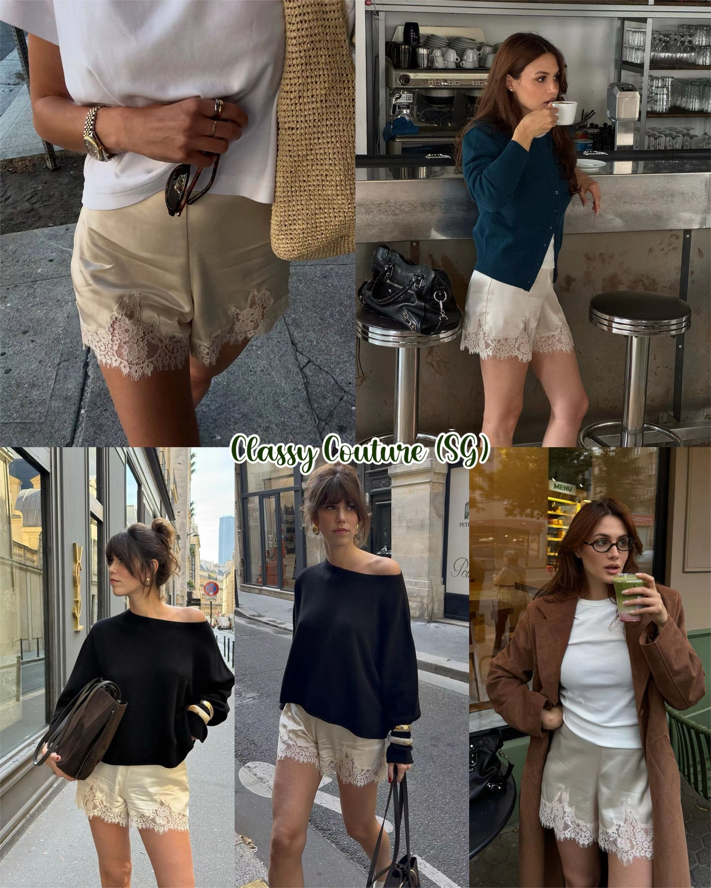 6 Colors! Ref Fern Lace Trim Satin Shorts