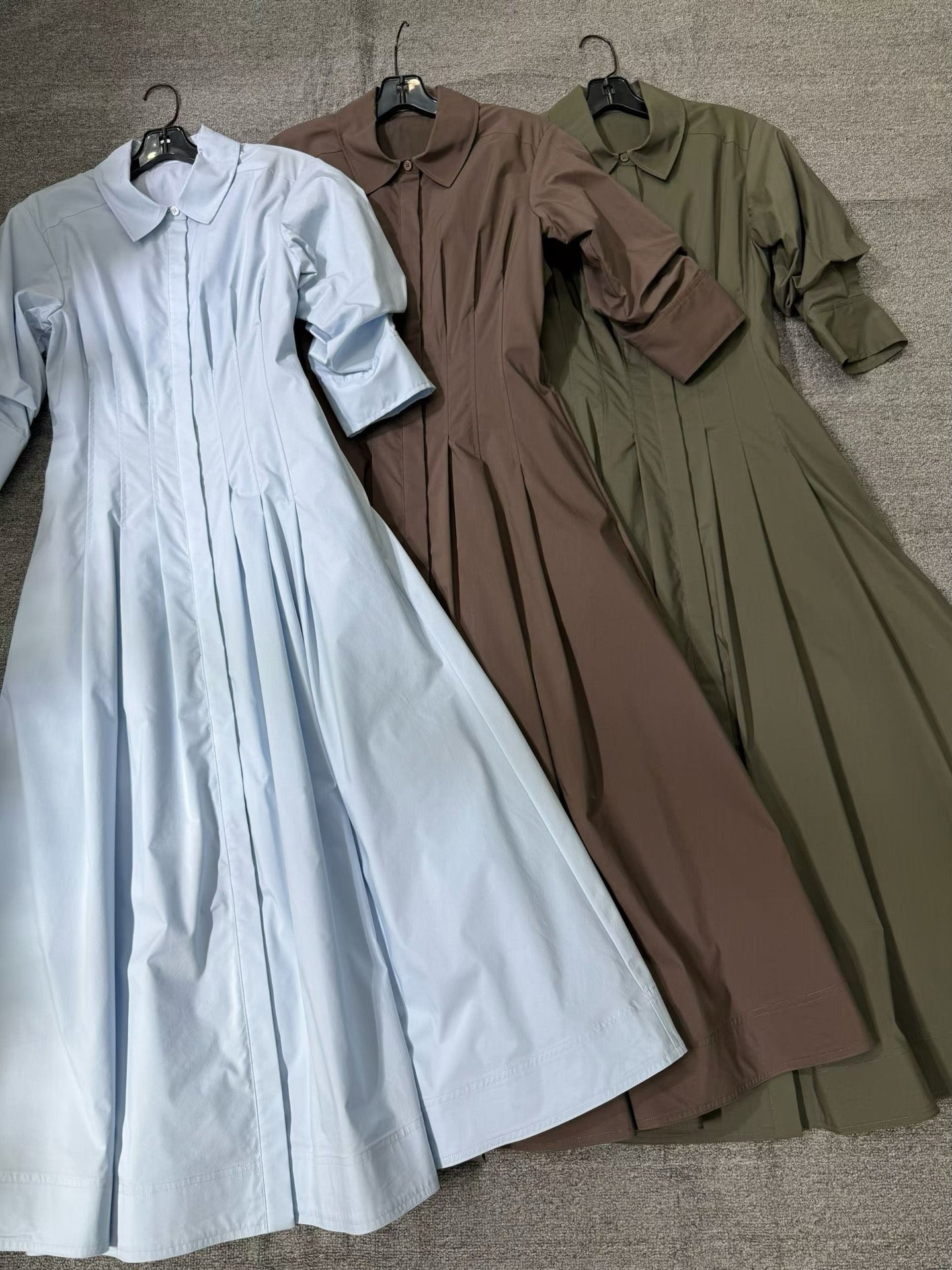 3 Colors! SK Jazz Pintuck Cotton-blend Midi Dress