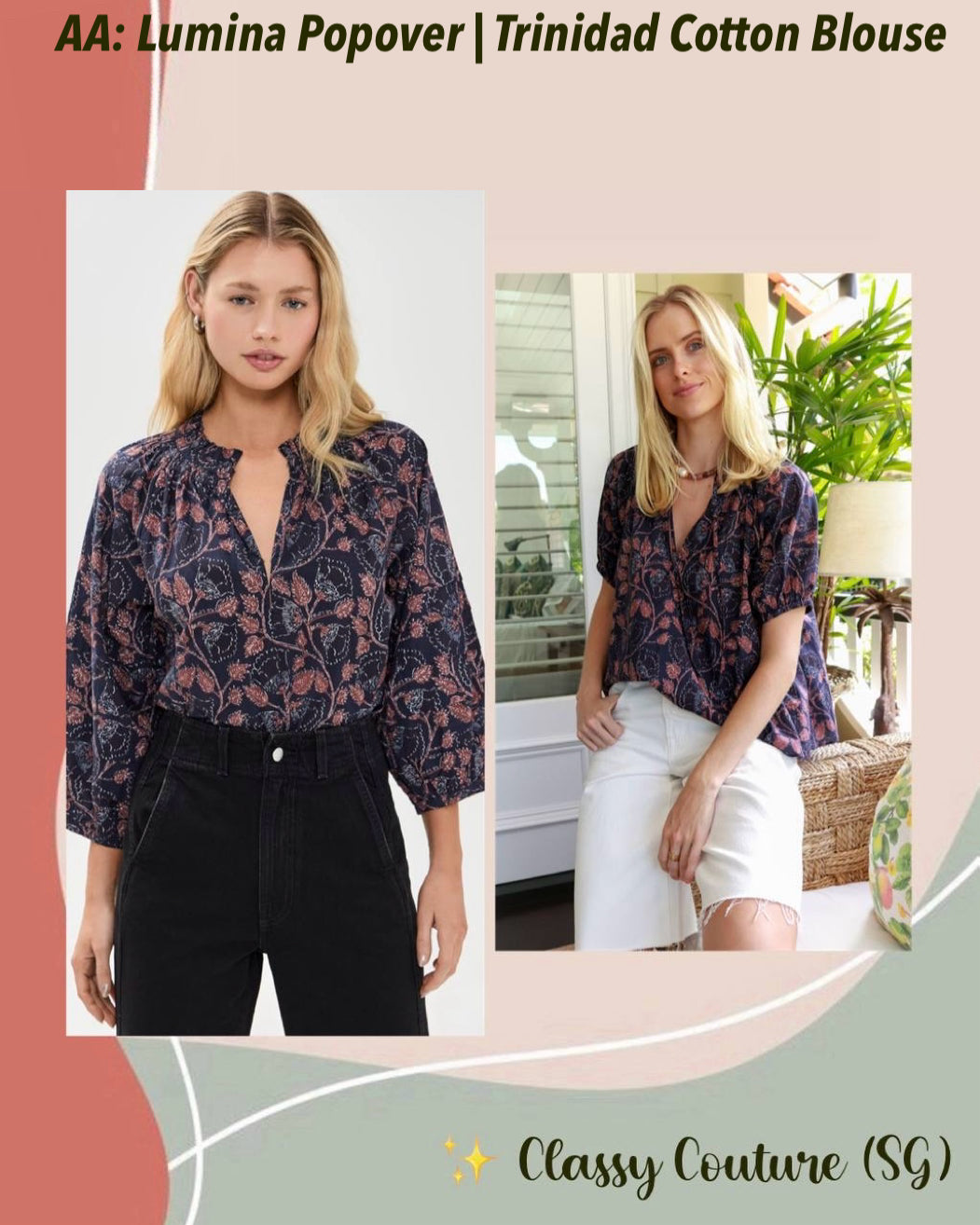 AA Lumina Popover | Trinidad Cotton Blouse Top in Camille Floral Navy