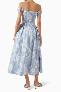 Ref Monet Linen Off Shoulder Midi Dress