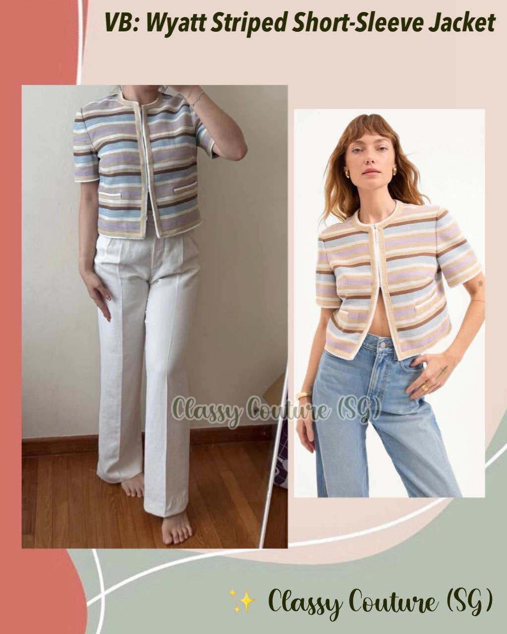 VB Wyatt Knitted Striped Short-Sleeve Jacket Top