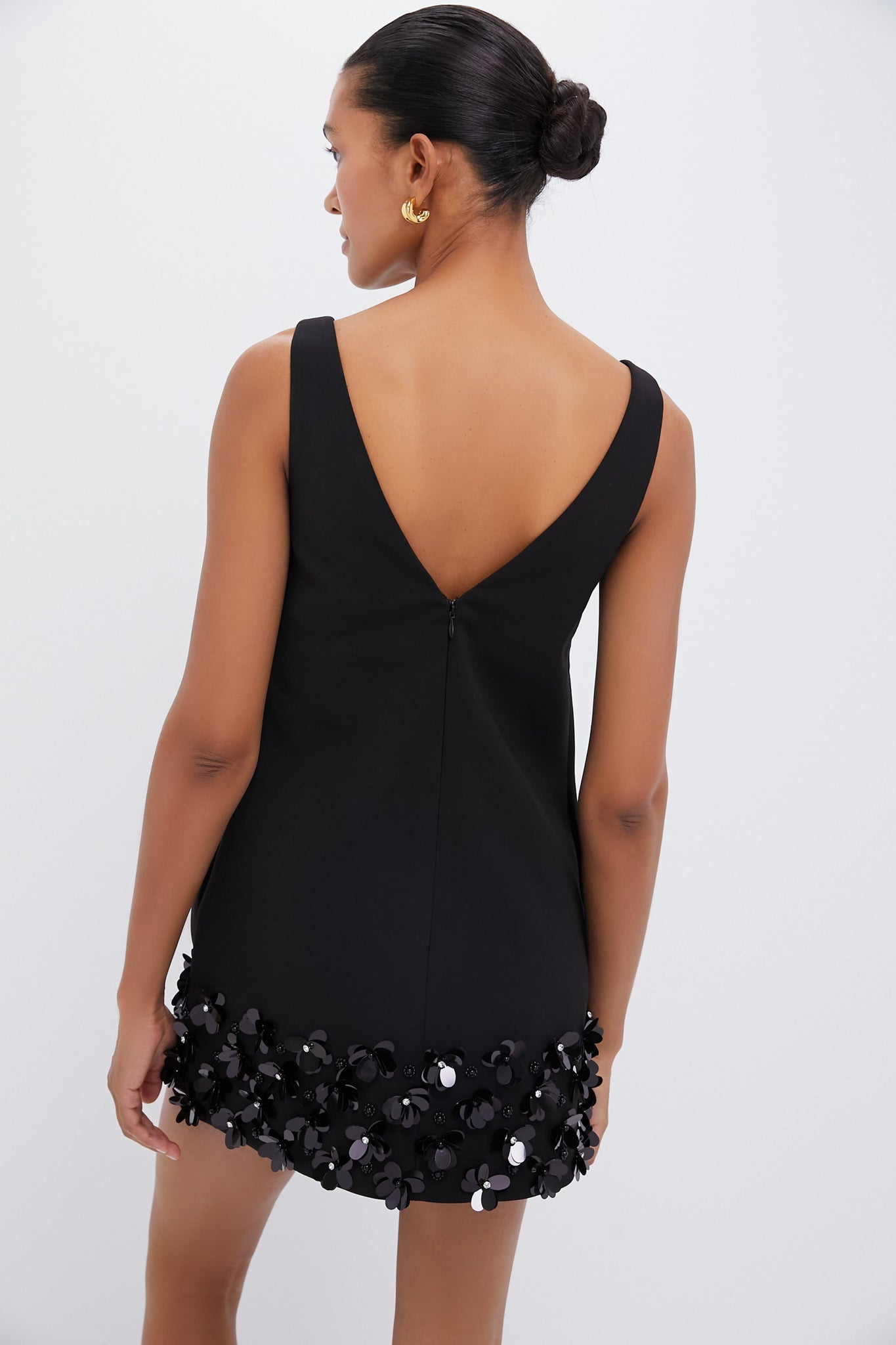 SP Embellished Black Crepe 3D Sequin Mini Dress