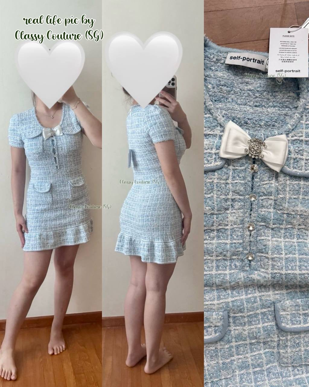 SP Blue Check Knit Short Sleeve Mini Dress