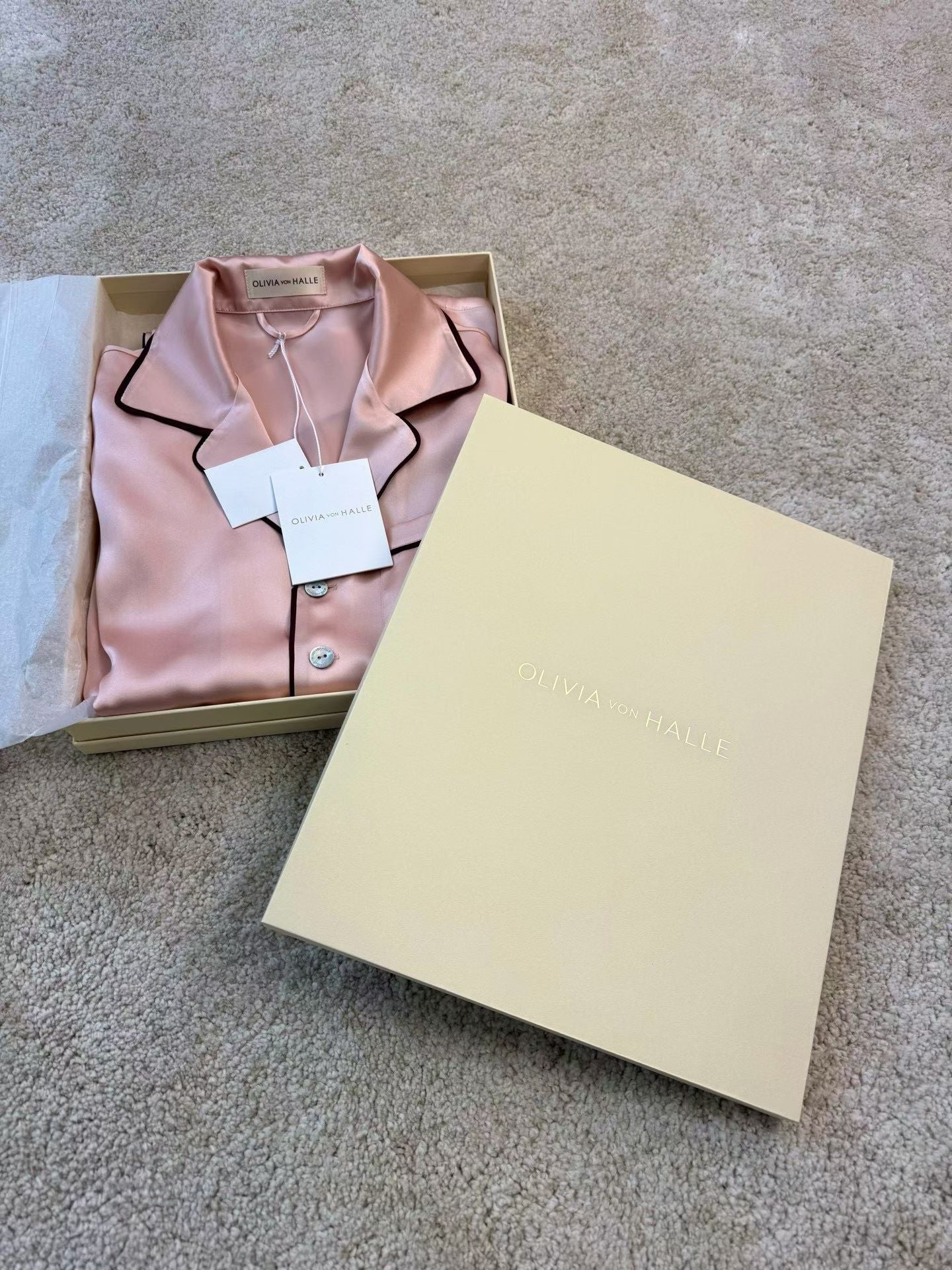 OVH Yves Rose Pink | Lila Nika Striped | Coco White Silk Satin Pyjamas Set