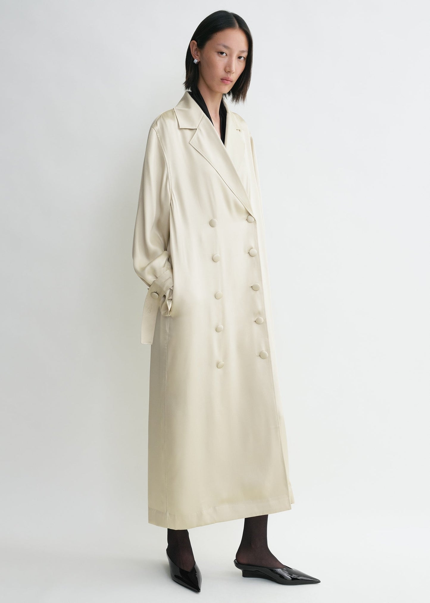 TOT Satin Long Trench Coat Midi Dress