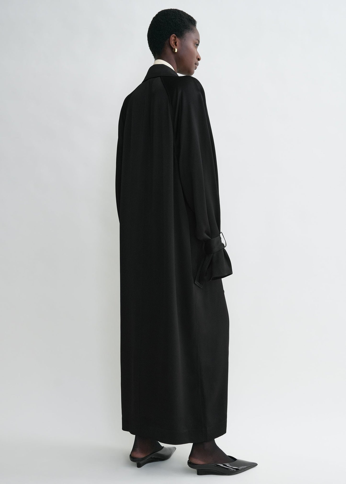 TOT Satin Long Trench Coat Midi Dress