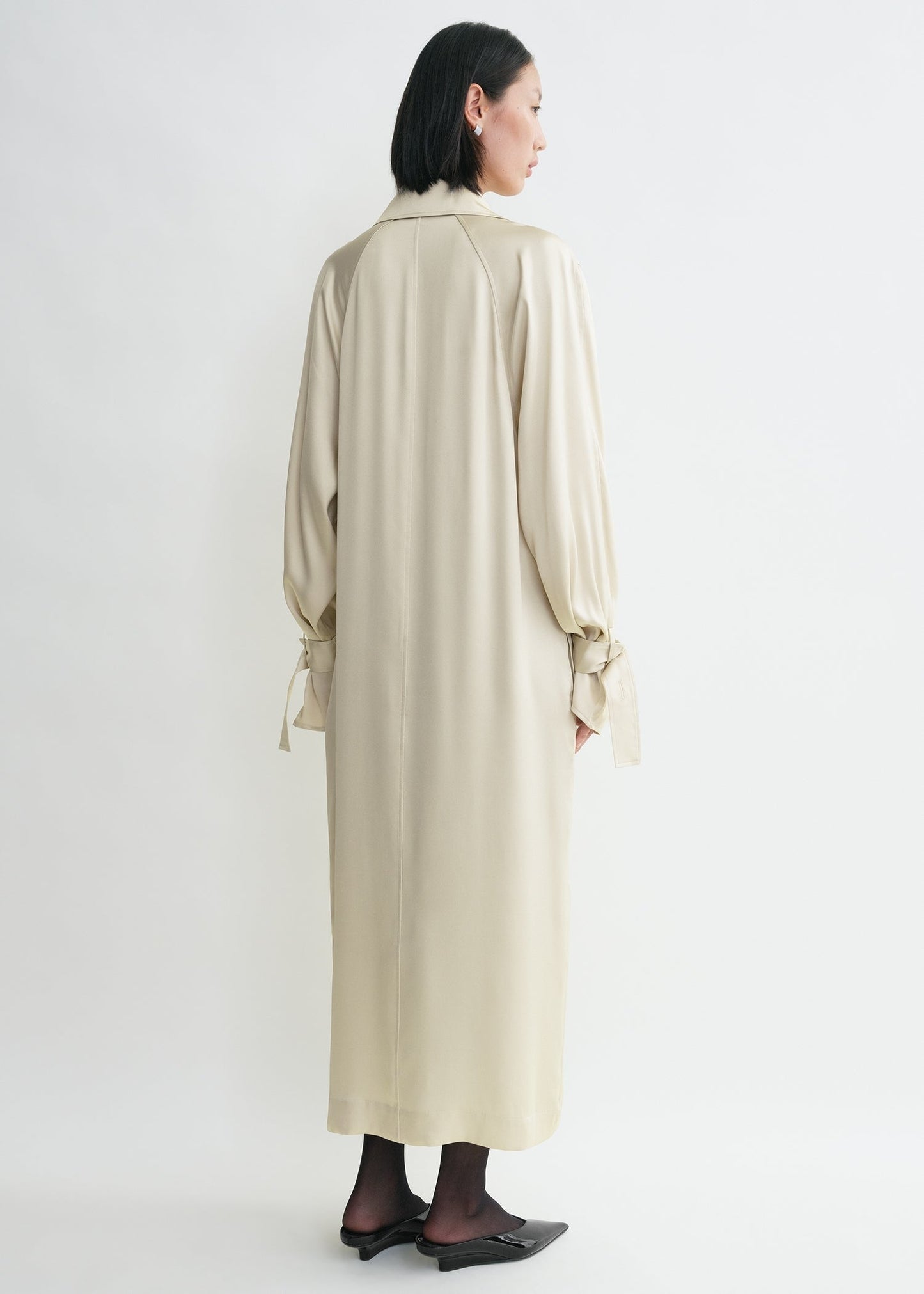 TOT Satin Long Trench Coat Midi Dress