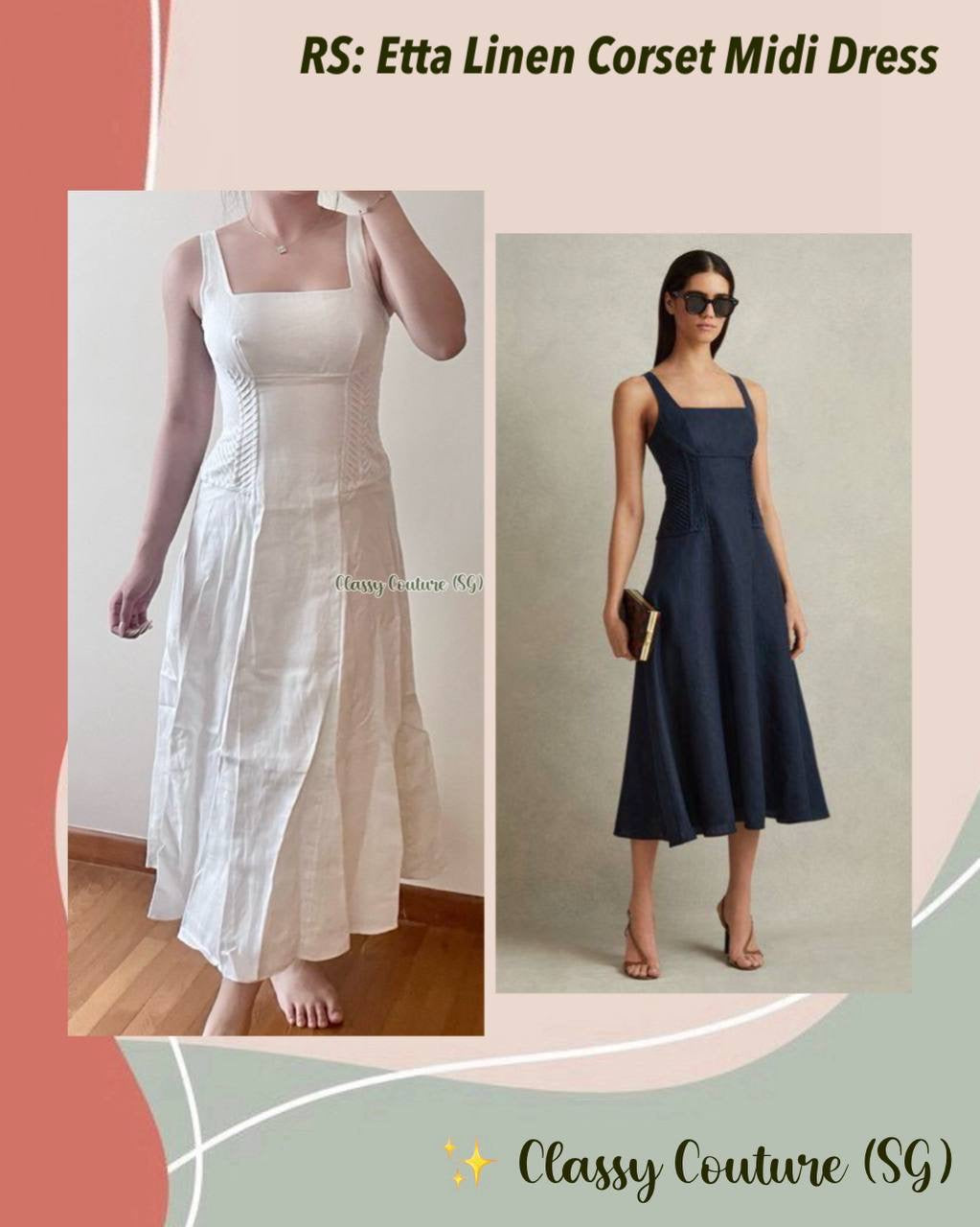 reiss etta linen corset midi dress Reiss Etta - Navy Linen Corset Midi Dress in Blue