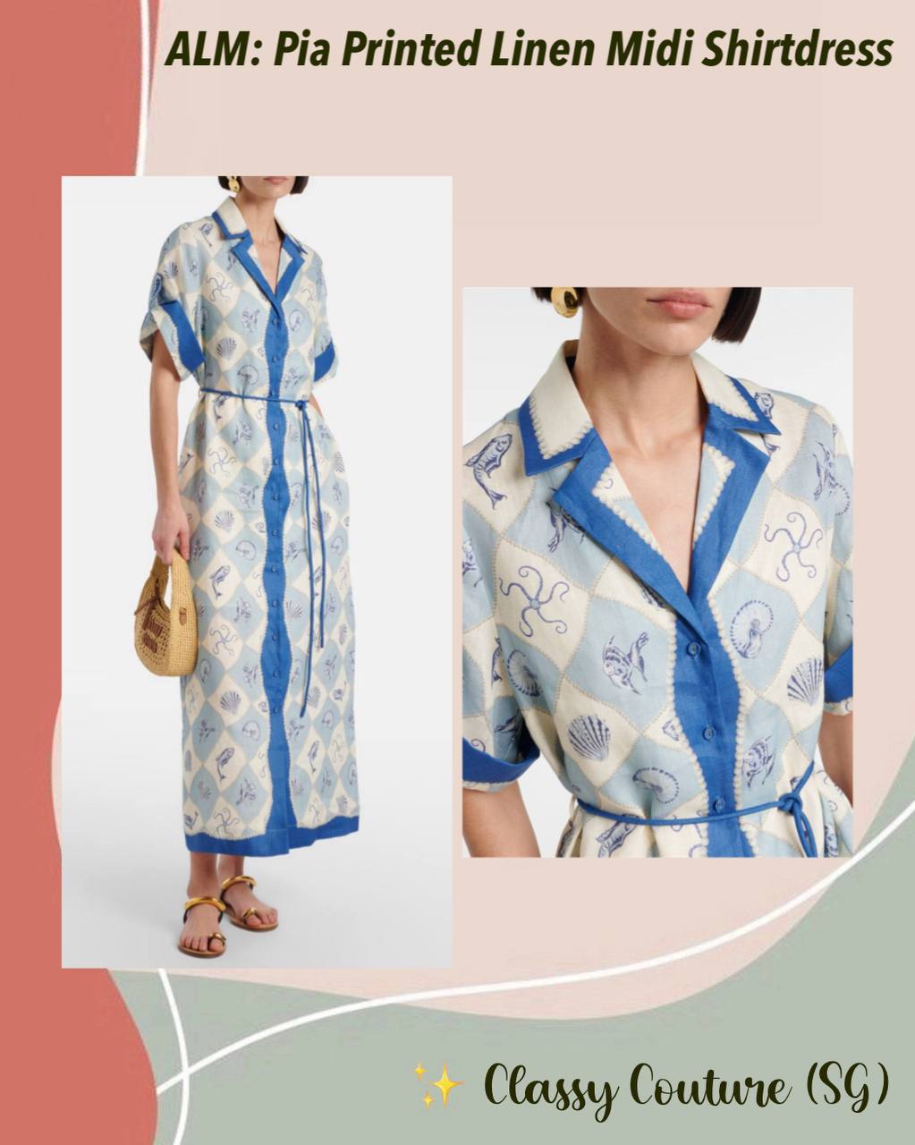 ALM Pia Printed Linen Midi Dress Shirtdress