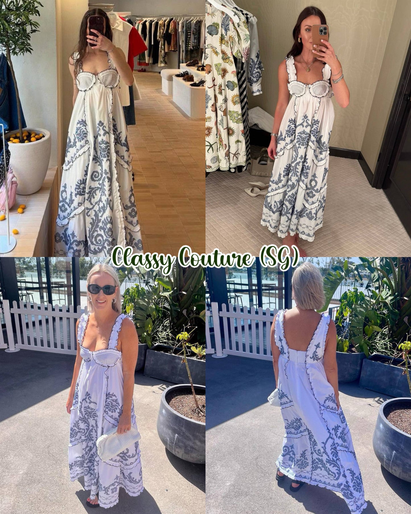 ALM Hazel Smocked Embroidered Sundress Midi Dress