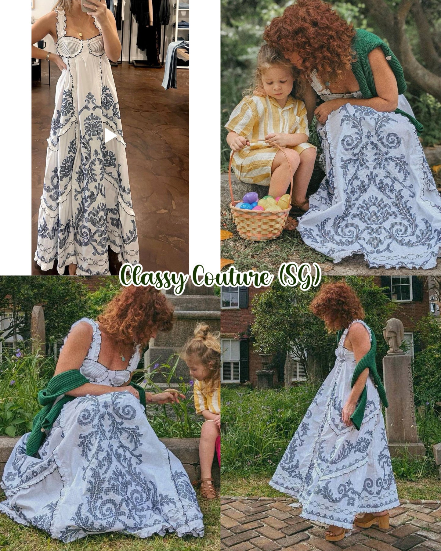 ALM Hazel Smocked Embroidered Sundress Midi Dress