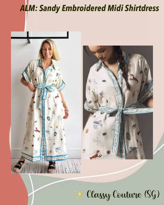 ALM Sandy Embroidered Midi Dress Shirtdress