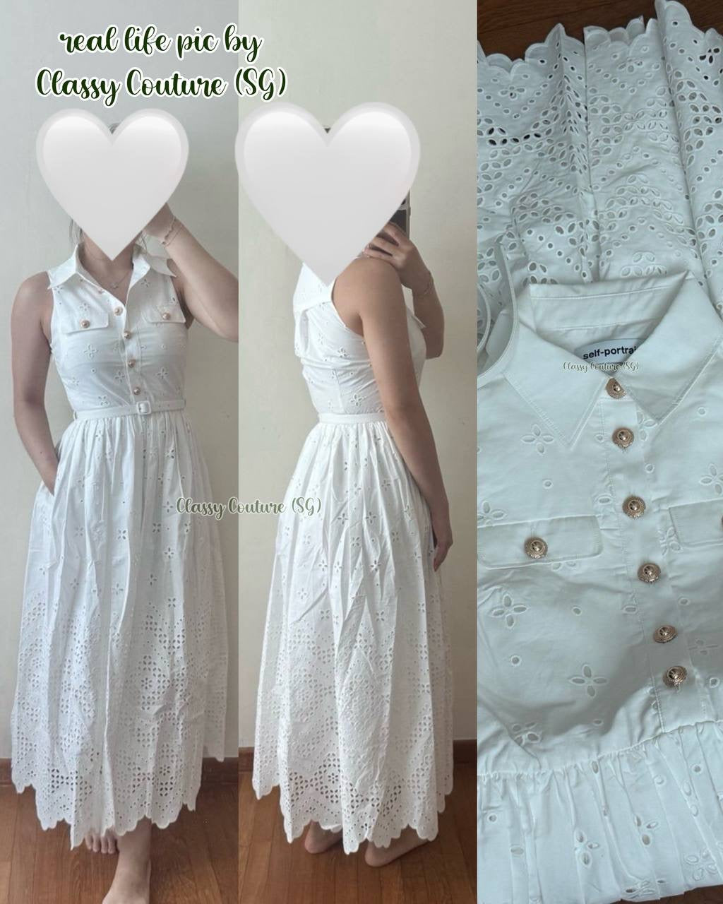 SP White Cotton Broderie Collared Midi Dress