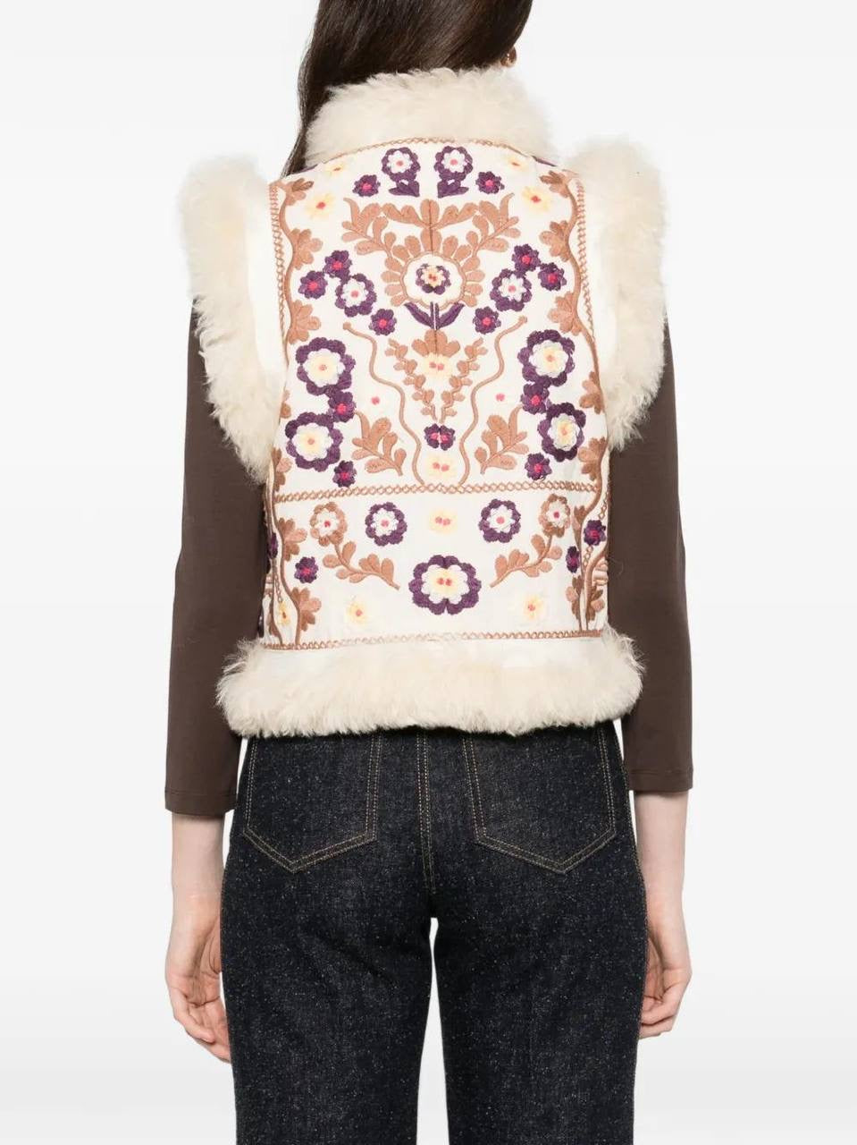 Magyar Cotton Vest with Lambskin Fur trim