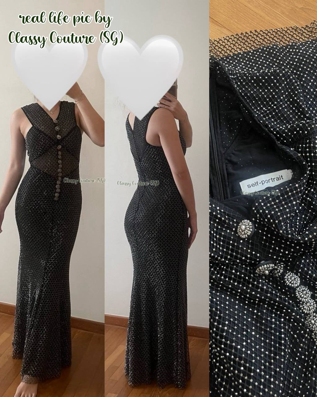 SP Black Rhinestone Fishnet Crossover Midi Dress