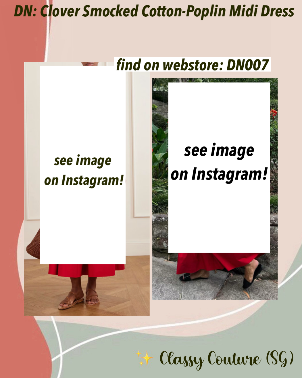 DN007 Tomato Red Smocked Organic Cotton-Poplin Midi Dress