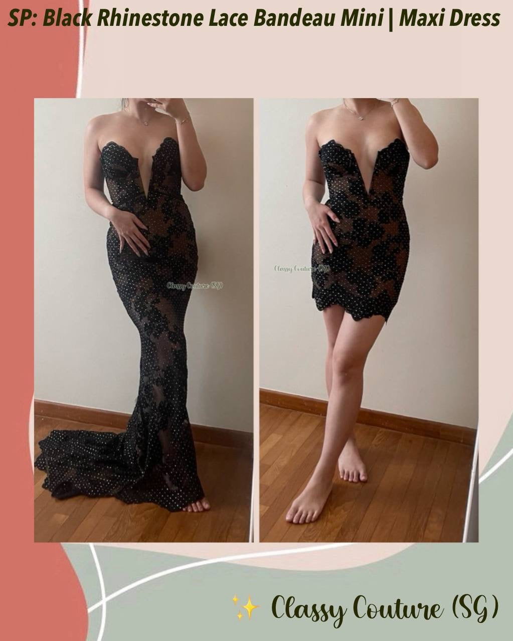 SP Black Rhinestone Lace Bandeau Mini | Maxi Dress – Classy