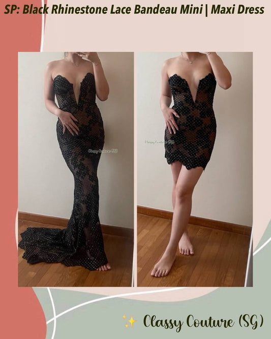 SP Black Rhinestone Lace Bandeau Mini | Maxi Dress