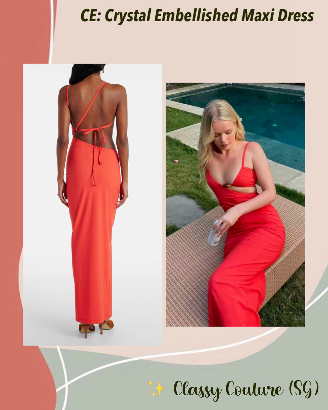 CE Crystal Embellished Maxi Dress in Red