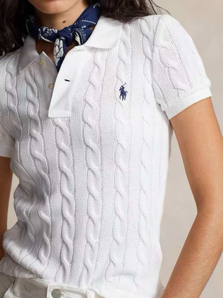 RL Cable-Knit Cotton Polo Shirt