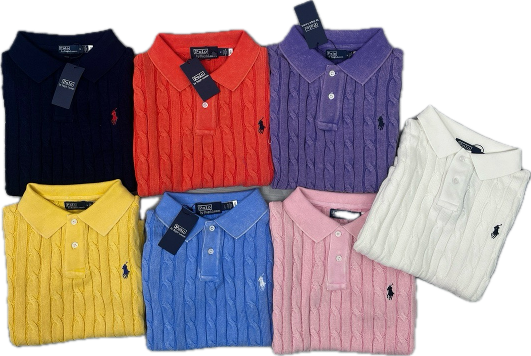 RL Cable-Knit Cotton Polo Shirt