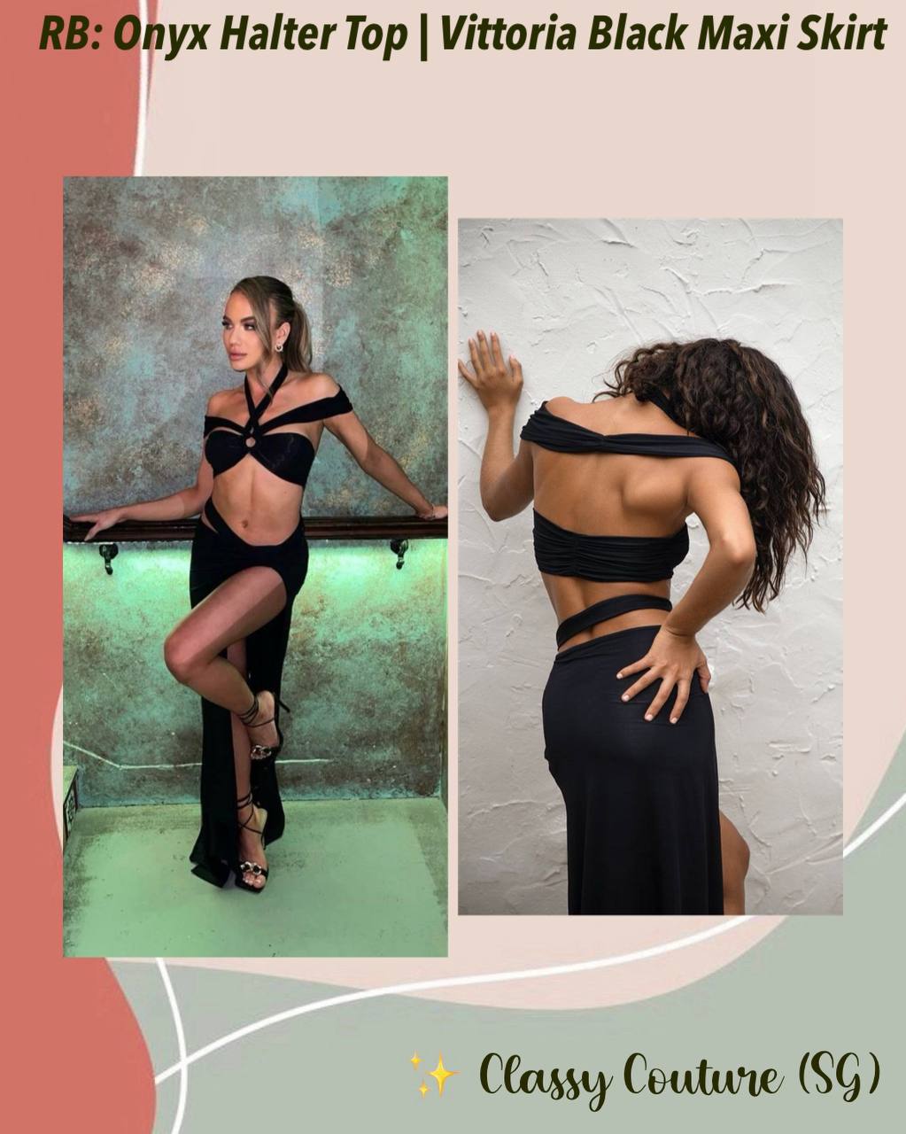 RB Onyx Halter Top | Vittoria Black Maxi Skirt | Set