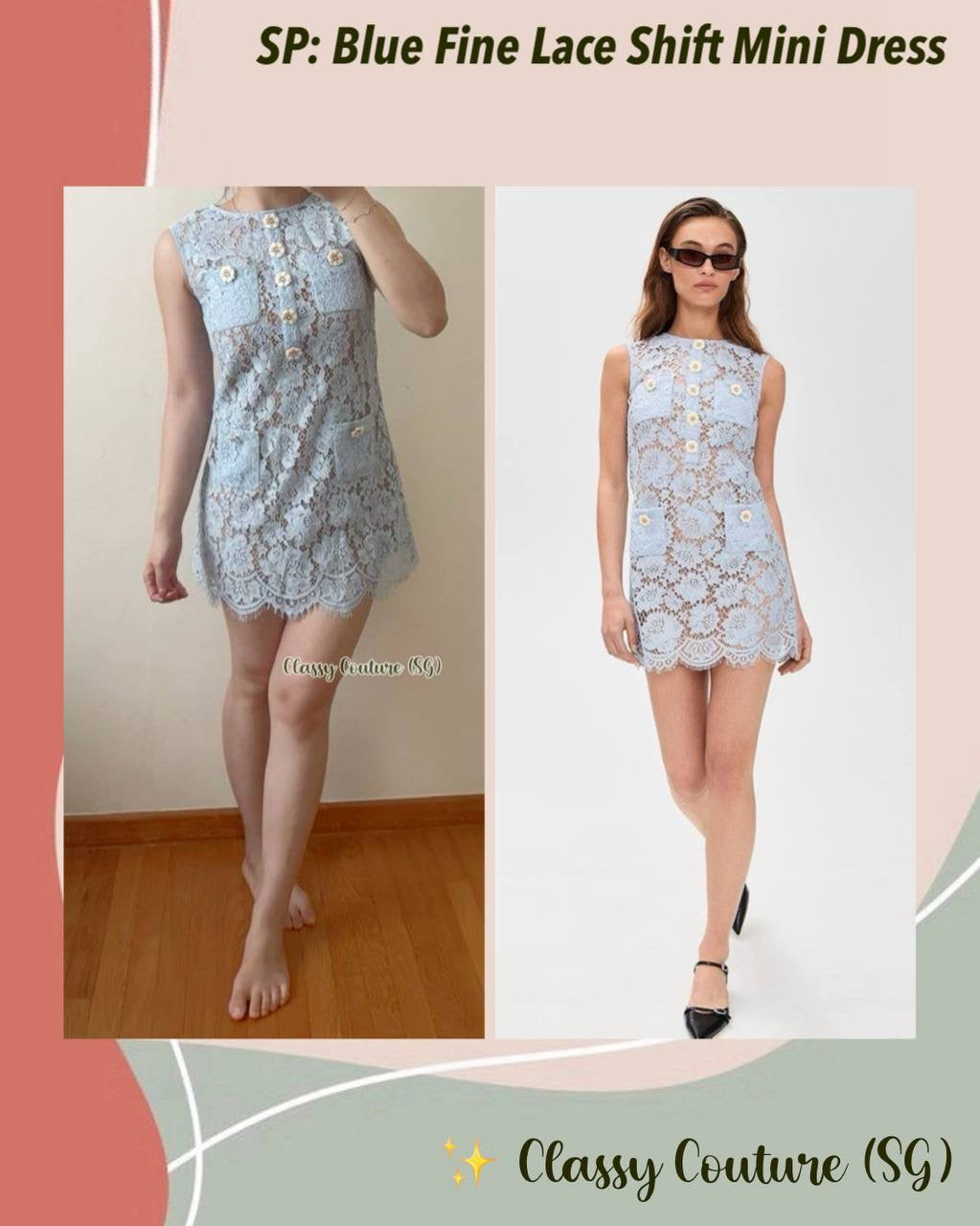 SP Blue Fine Lace Shift Mini Dress
