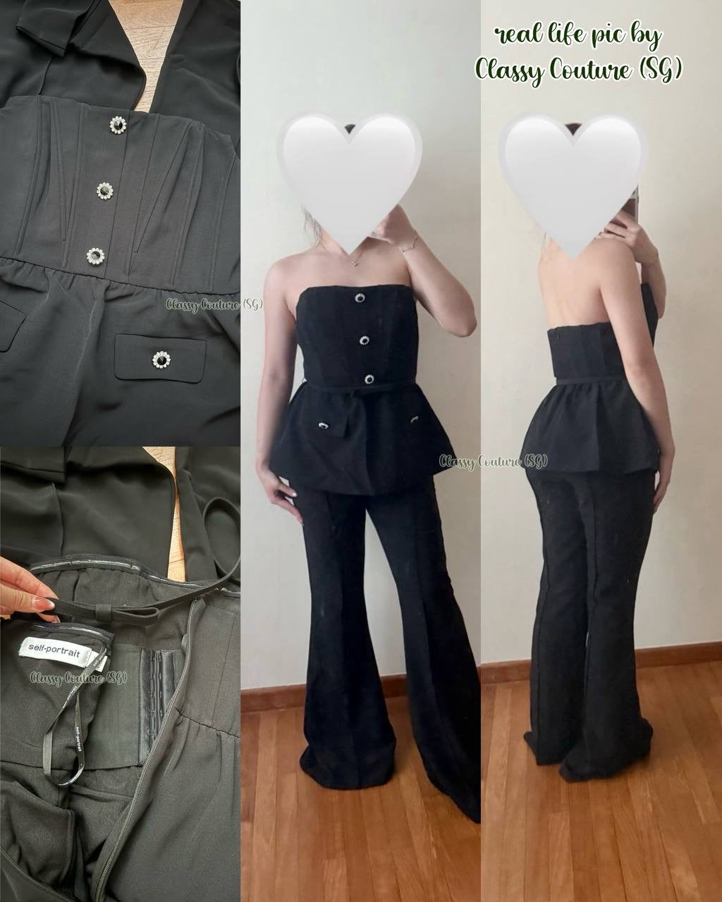SP Black & White Stretch Crepe Peplum Sleeveless Bandeau Jumpsuit