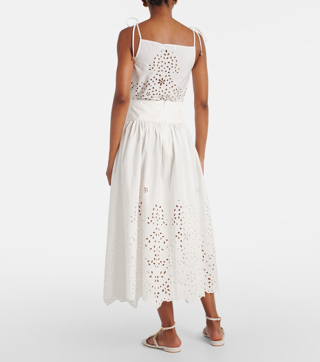 SP White Cotton Embroidered Cami Top | Midi Skirt | Set