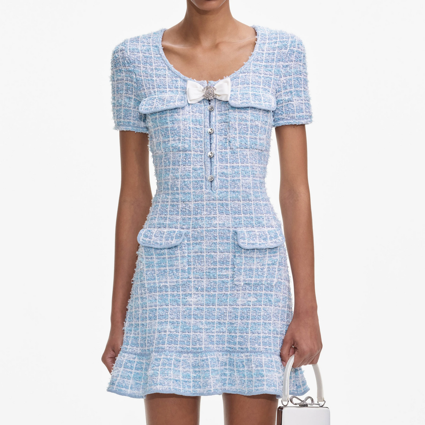 SP Blue Check Knit Short Sleeve Mini Dress