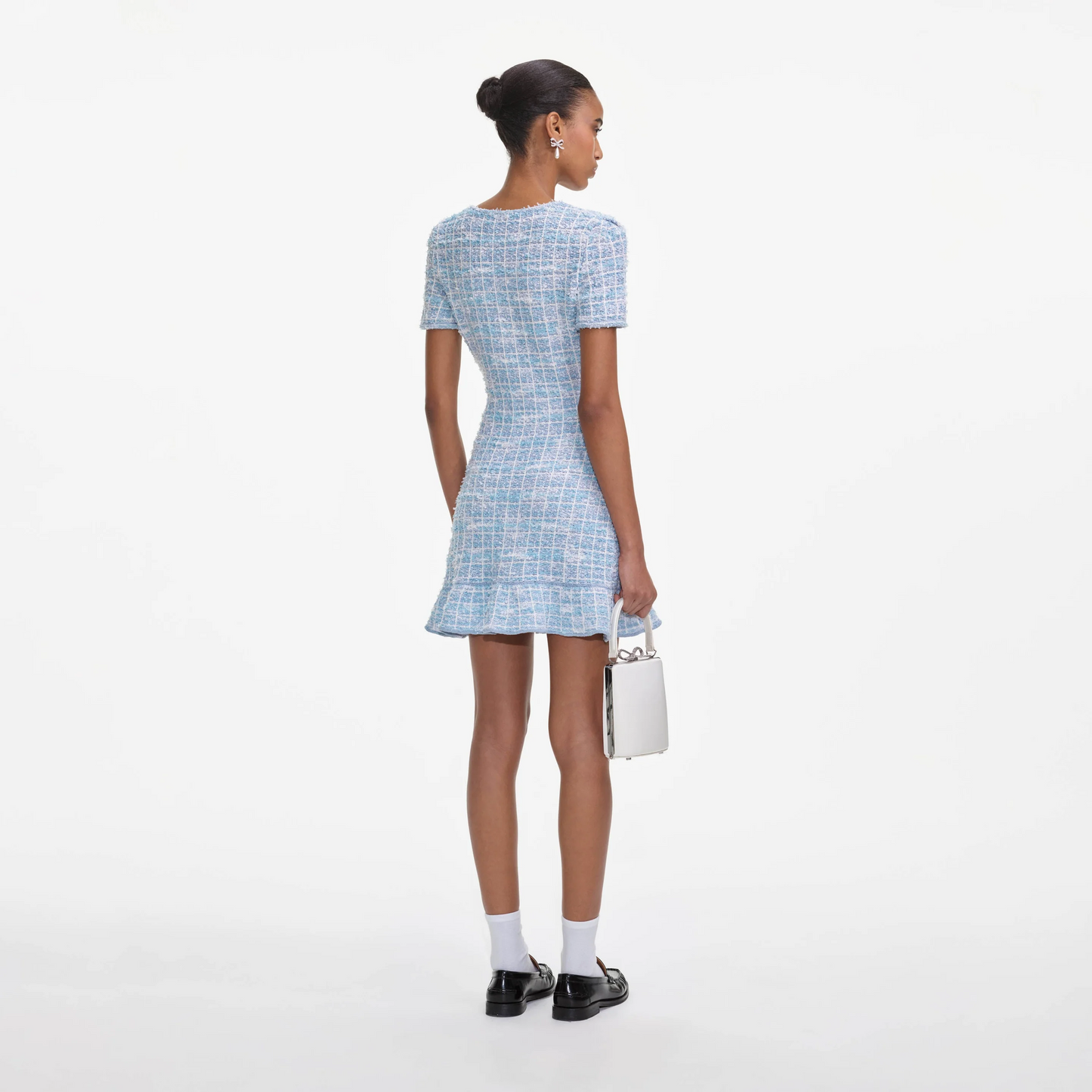 SP Blue Check Knit Short Sleeve Mini Dress