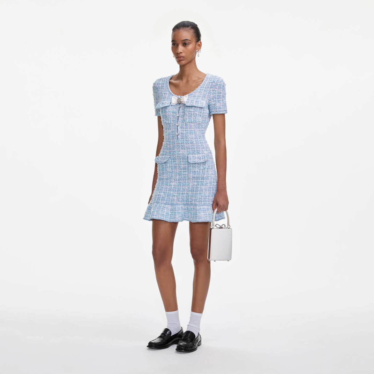 SP Blue Check Knit Short Sleeve Mini Dress