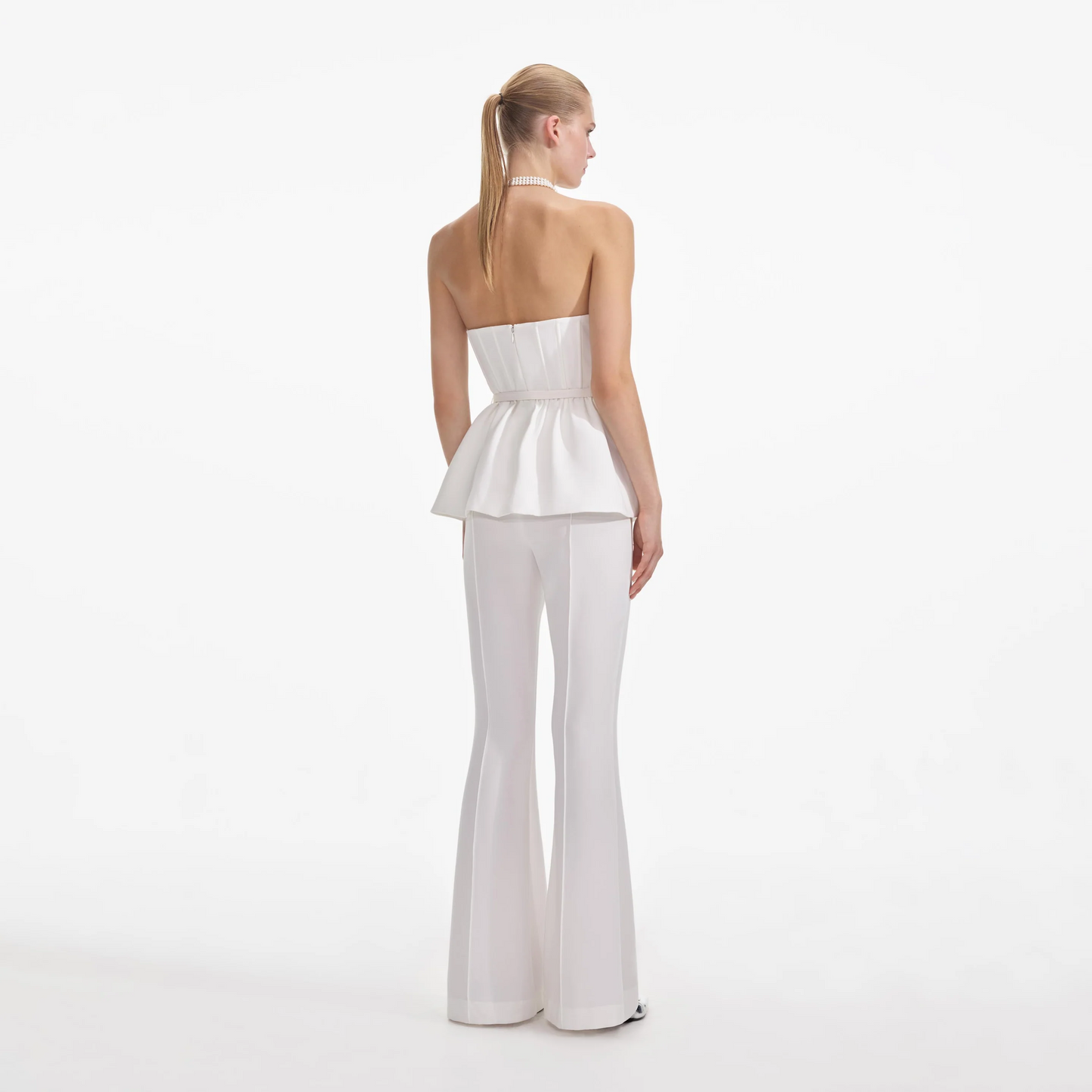 SP Black & White Stretch Crepe Peplum Bandeau Jumpsuit
