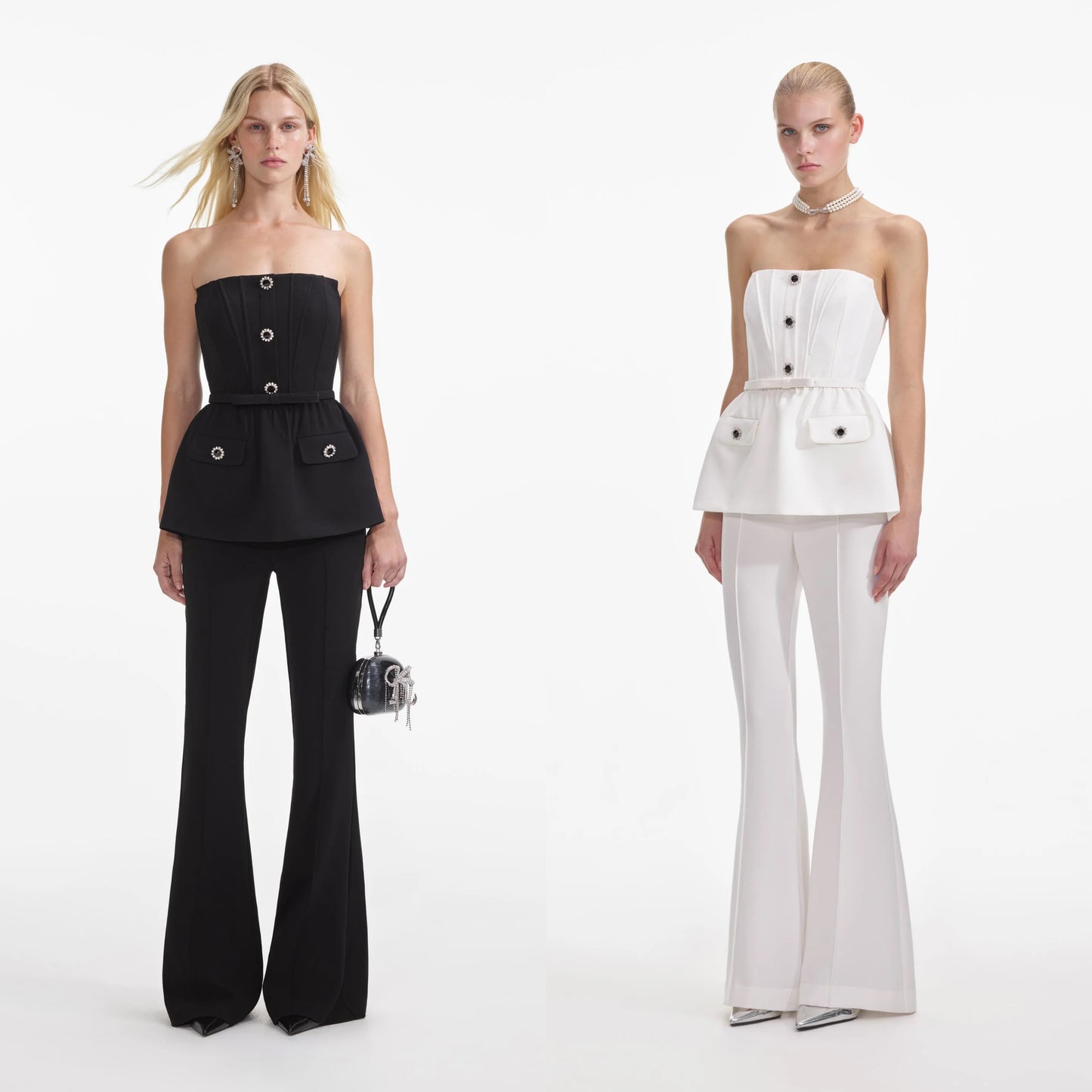 SP Black & White Stretch Crepe Peplum Bandeau Jumpsuit