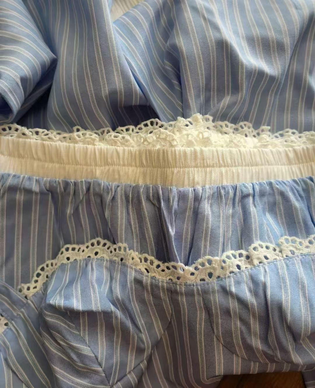 Ref Pippa Crop Top | Pant | Sky Blue Stripe Cotton Two Piece Set